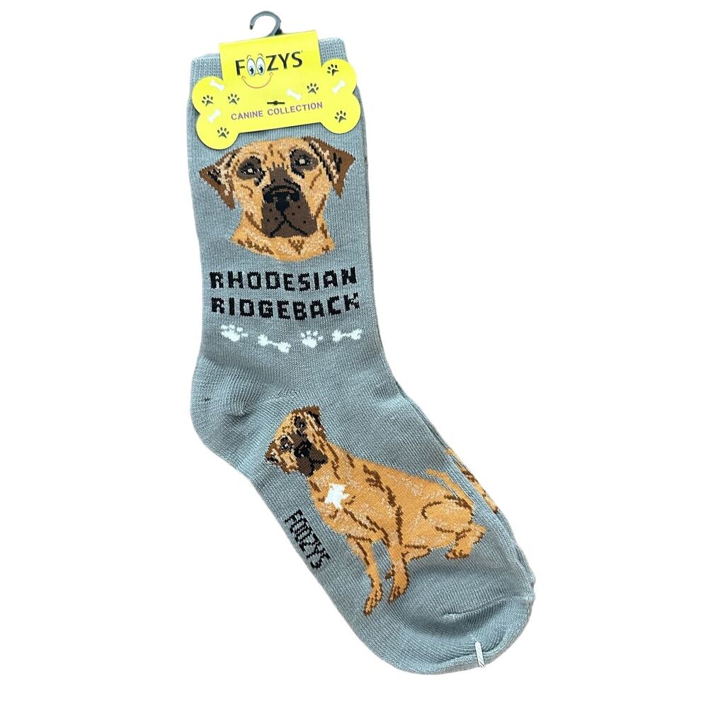 Foozys Rhodesian Ridgeback Dog Print Crew Grey Socks Women's One Size